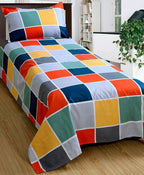 THE HOME STYLE Cotton Feel Glace Cotton Printed Single Bed Bedsheet (Combo of 2 Single Bedsheet with 2 Pillow Cover)_Vibrant Checks & Diamond