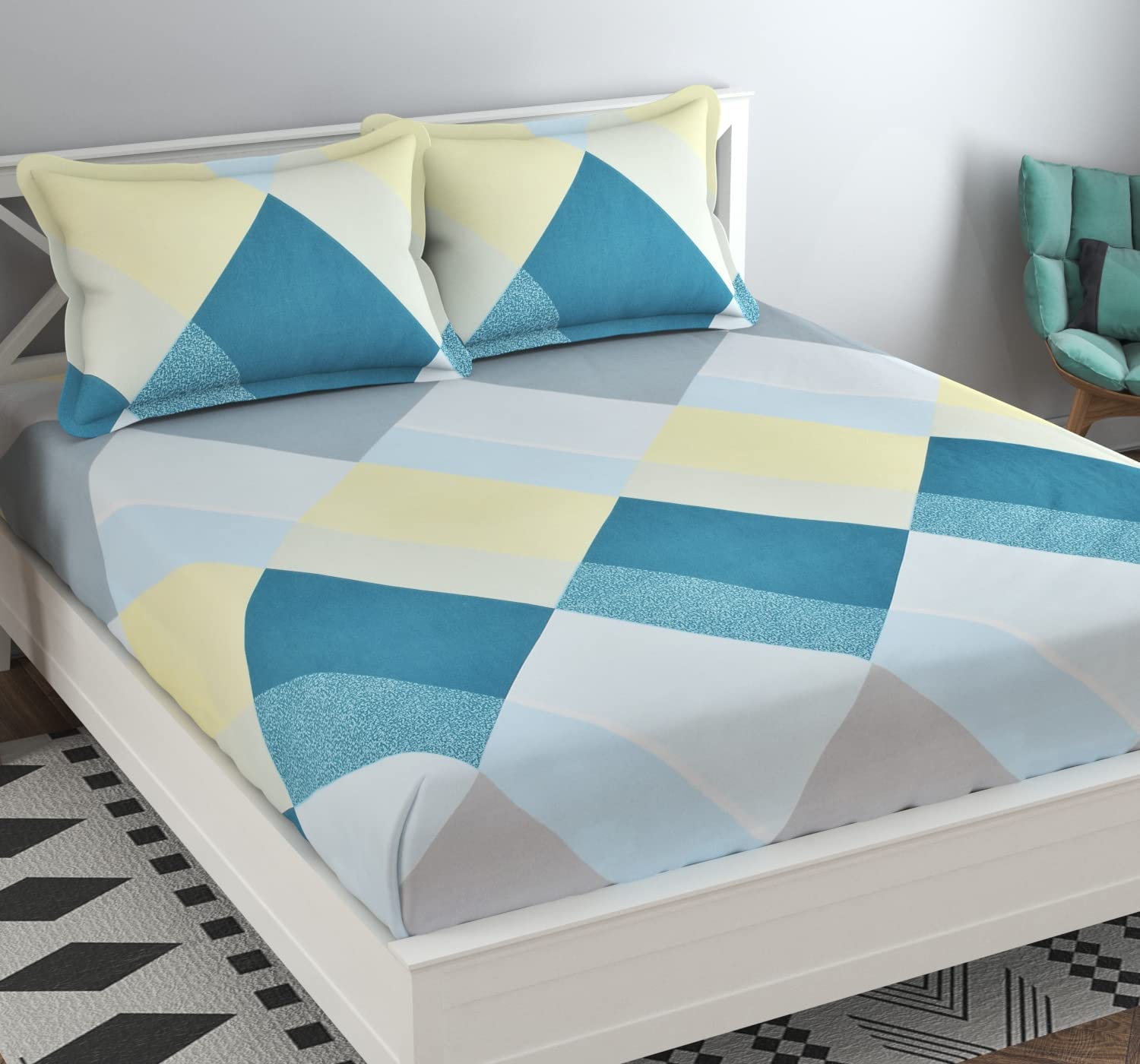 THE HOME STYLE 350TC Super Soft Glace Cotton AC Comforter King Size Double Bed with 1 Flat Bedsheet-90x100 Inch and 2 Pillow Cover ll 4Pc Bedding Set (Comforter with Bedsheet, Light Iceberg Blue)