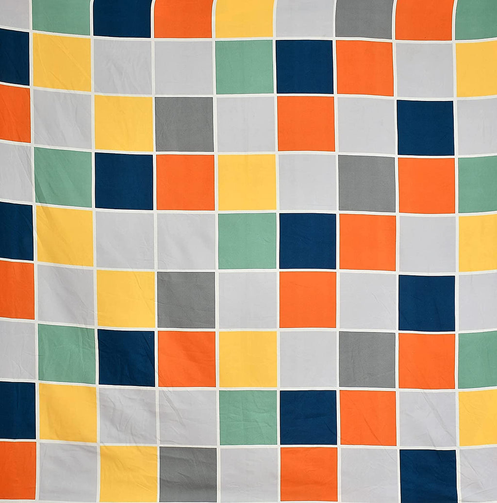 THE HOME STYLE Super Soft Cotton Feel Glace Cotton Printed Full Length Pack of 2 Printed Single Bed Bedsheets (Combo Pack of 2 Single Bedsheet with 2 Pillow Cover) (Vibrant Checks & Graphite Triangle)