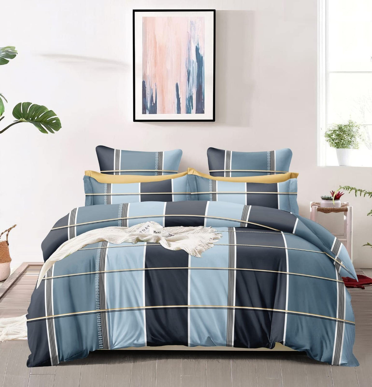 THE HOME STYLE XXL Microfiber Soft Cotton Super King Size Bedsheet for Double Bed, King Size 108 Inches X 108 Inches with 2 Large Size Pillow Covers Without Joint