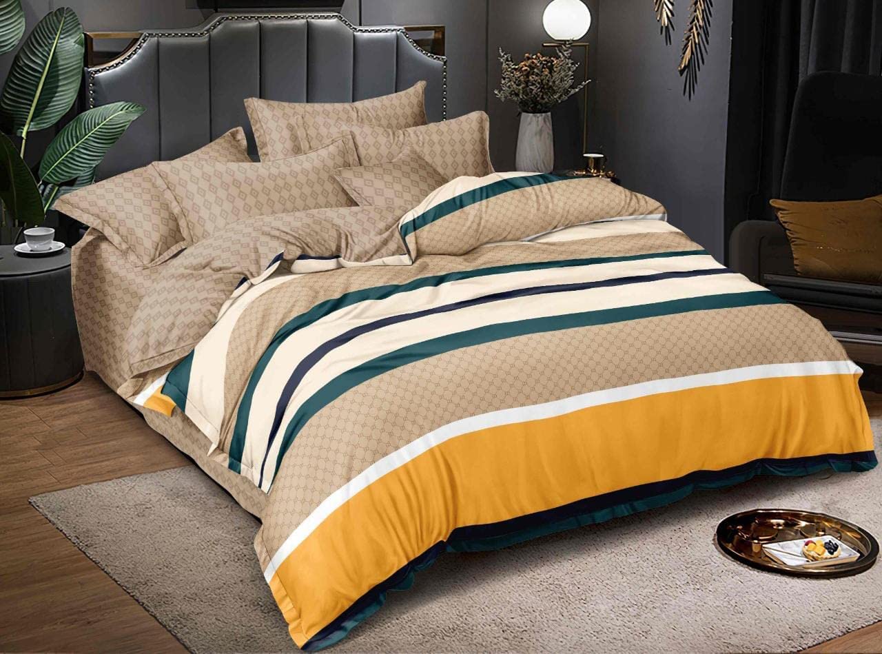 THE HOME STYLE Super Soft Glace Cotton King Size AC Comforter ll Blanket ll Duvet for Double Bed with 1 Flat Bedsheet and 2 Pillow Cover (4pc Comforter Set) (Butterscotch)