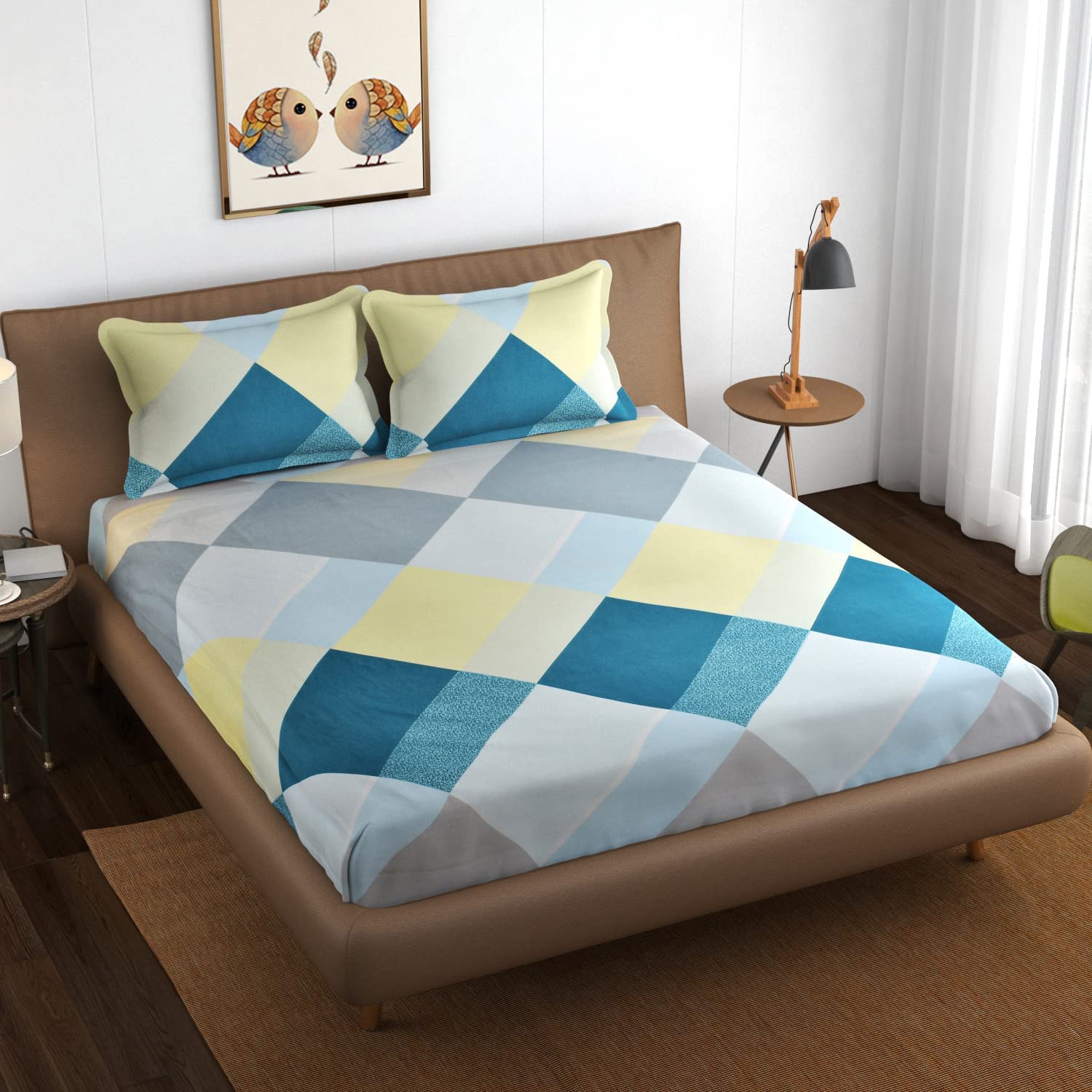 THE HOME STYLE 350TC Super Soft Glace Cotton AC Comforter King Size Double Bed with 1 Flat Bedsheet-90x100 Inch and 2 Pillow Cover ll 4Pc Bedding Set (Comforter with Bedsheet, Light Iceberg Blue)