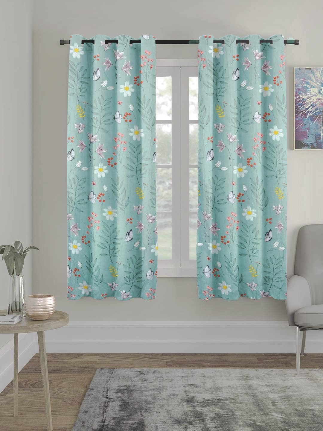 THE HOME STYLE Supersoft Printed Cotton Brushed Microfiber Eyelet Window Curtain 4x5 Feet (48x60 Inches) Grommet Curtain for Living Room (Pastel Bloom) (4x5 Feet, Window Curtain) (Pack of 1)