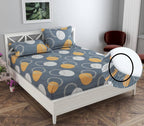 THE HOME STYLE Cotton Feel Glace Cotton Elastic Fitted Printed King Size Double Bed Bedsheet with 2 Pillow Cover (72"x78", Slate Grey)