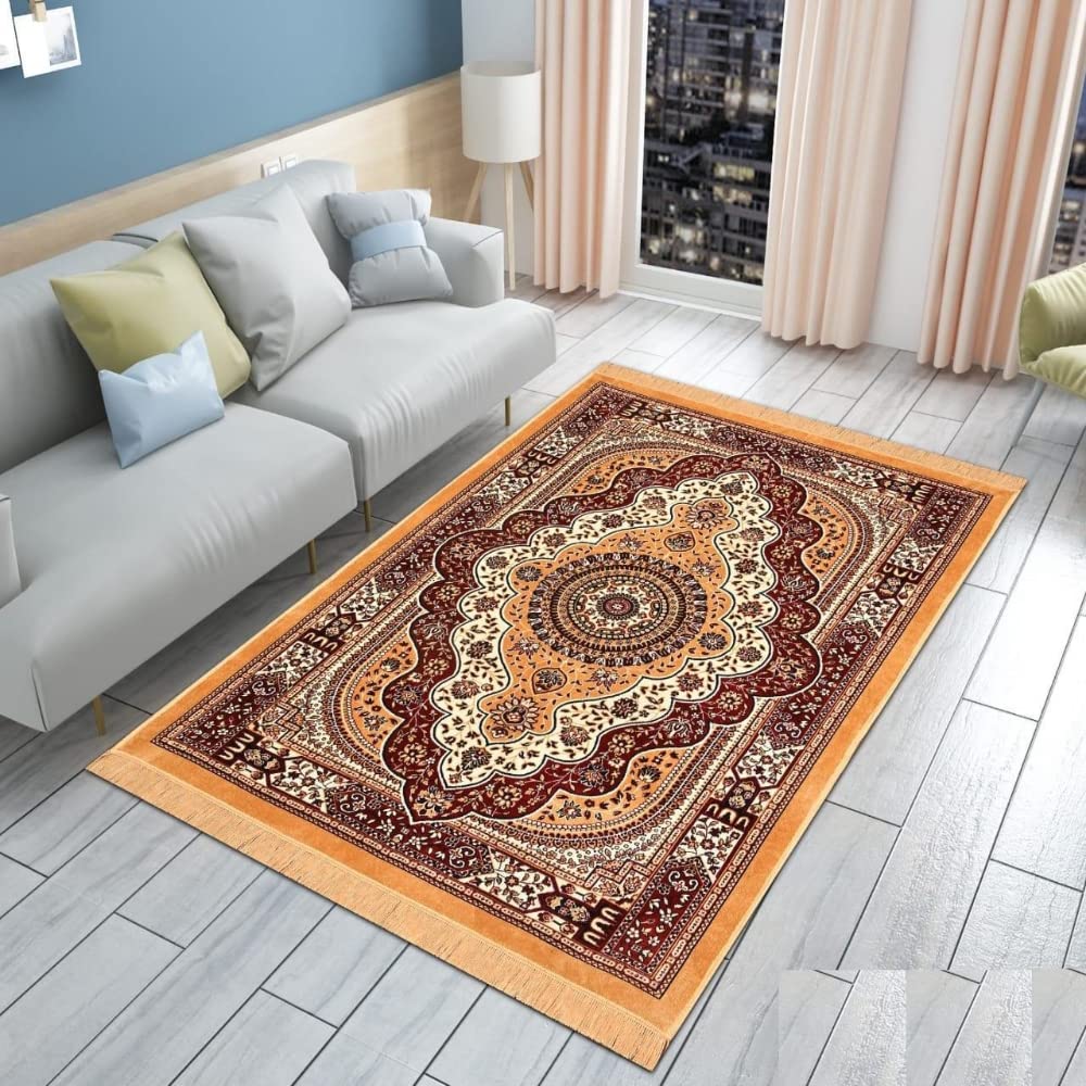 THE HOME STYLE Superfine Classic Anti Skid Persian Style Pure Velvet Carpet | 5 Feet x 7 Feet | for Bedroom l Hall l Living Room