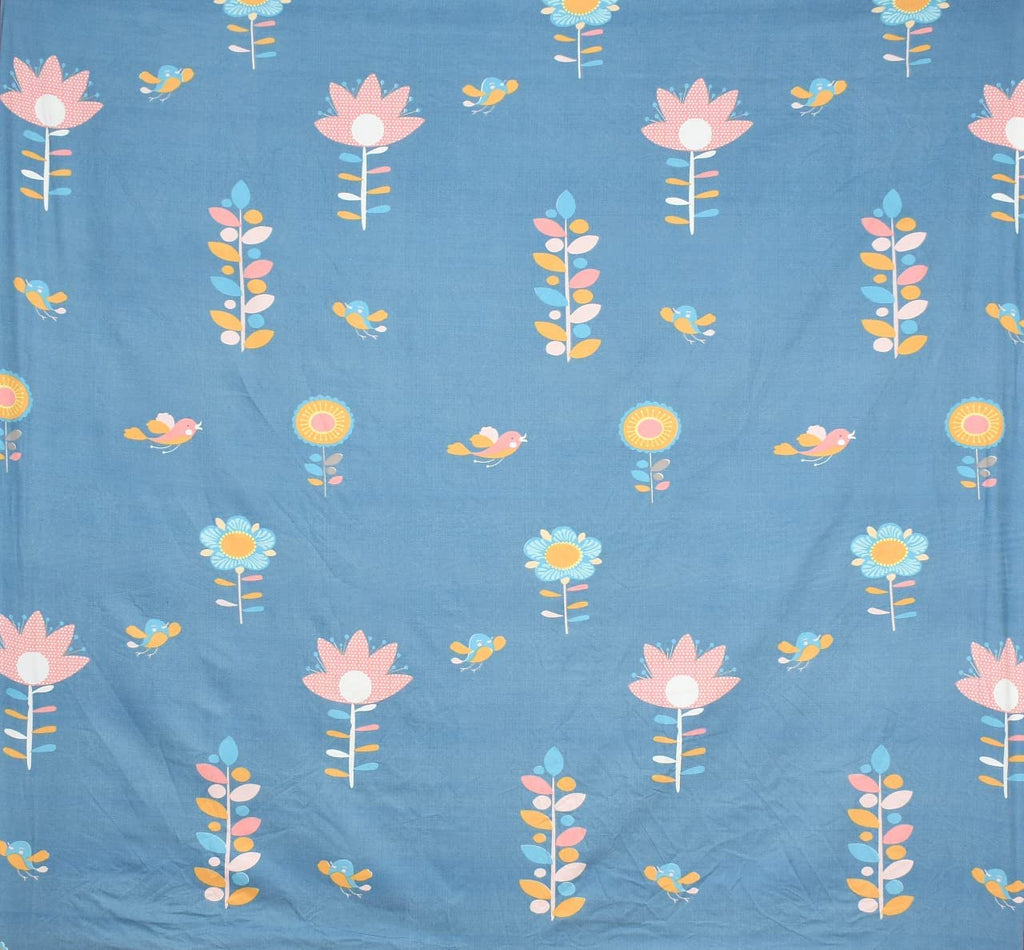 THE HOME STYLE Cotton Feel Glace Cotton All Around Elastic Fitted Printed King Size Double Bed Bedsheet with 2 Pillow Cover (72"x78", Blue Floral)