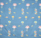 THE HOME STYLE Cotton Feel Glace Cotton All Around Elastic Fitted Printed King Size Double Bed Bedsheet with 2 Pillow Cover (72"x78", Blue Floral)