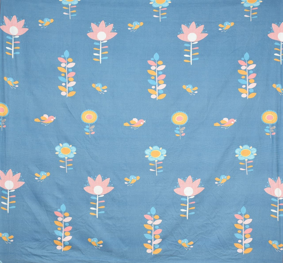 THE HOME STYLE Cotton Feel Glace Cotton All Around Elastic Fitted Printed King Size Double Bed Bedsheet with 2 Pillow Cover (72"x78", Blue Floral)