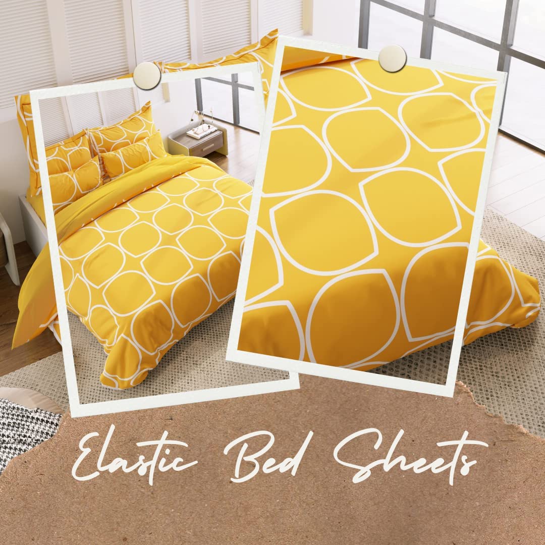 THE HOME STYLE Super Soft Glace Cotton King Size AC Comforter ll Blanket ll Duvet with 1 King Size Elastic Fitted Bedsheet 72"x78" Inch and 2 Pillow Cover II 300 TC, (4 Piece Bedding Set, Canary Yellow) (Comforter With Fitted Bedsheet)