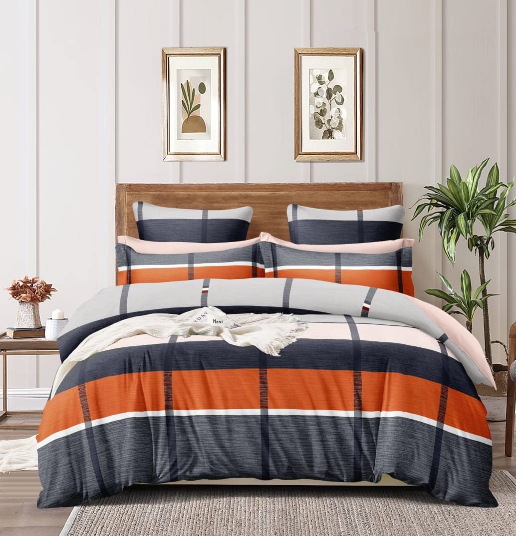 THE HOME STYLE Super Soft Glace Cotton King Size AC Comforter ll Blanket ll Duvet Double Bed for All Weather/Seasons (Design 36) (Burnt Orange & Grey Pattrened) (Only Comforter)
