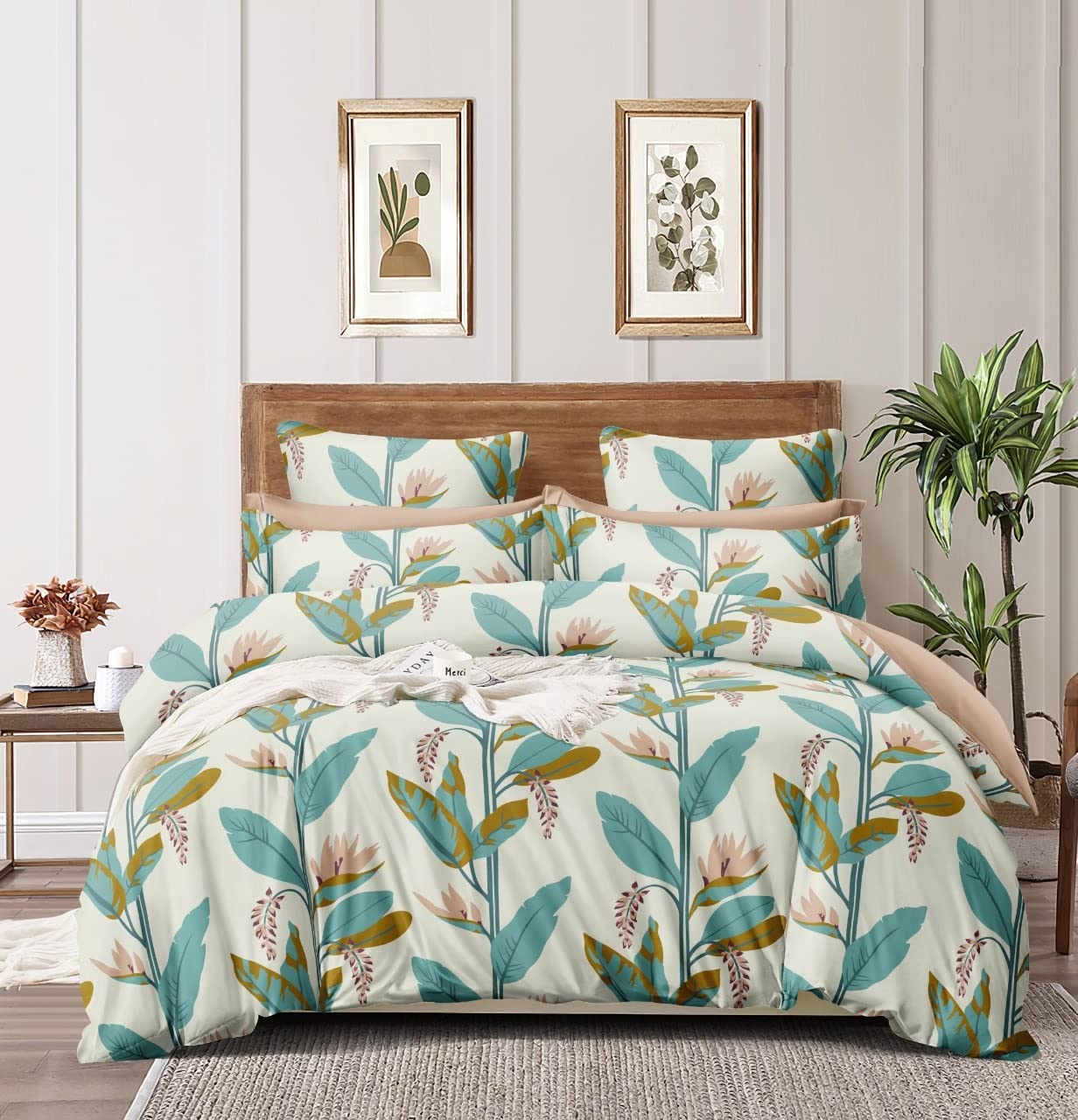 The Home Style Super Soft Glace Cotton King Size Ac Comforter Ll Blanket Duvet For Double Bed 1 Flat Bedsheet & 2 Pillow Cover 4Pc Bedding Set (Design 33) (Persian Green) (Comforter Set) - 350 Tc