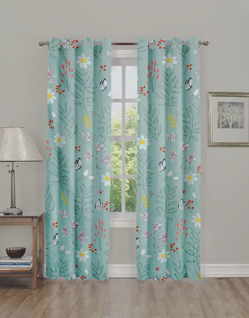 THE HOME STYLE Supersoft Printed Cotton Brushed Microfiber Eyelet Door Curtains 4x7 Feet (48x84 Inches) Grommet Curtains for Living Room (Pastel Bloom) (4x7 Feet, Door Curtains) (Pack of 2)