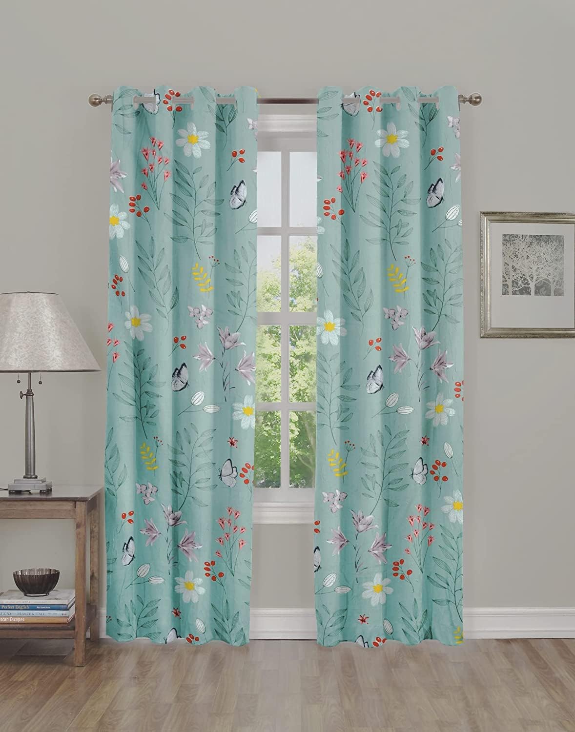 THE HOME STYLE Supersoft Printed Cotton Brushed Microfiber Eyelet Door Curtains 4x7 Feet (48x84 Inches) Grommet Curtains for Living Room (Pastel Bloom) (4x7 Feet, Door Curtains) (Pack of 3)