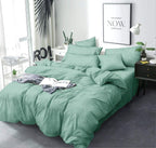 THE HOME STYLE 200TC Supersoft Glace Cotton Printed Flat King Size Double Bed Bedsheet with 2 Pillow Cover (90x100 Inch) (Green Chevron)