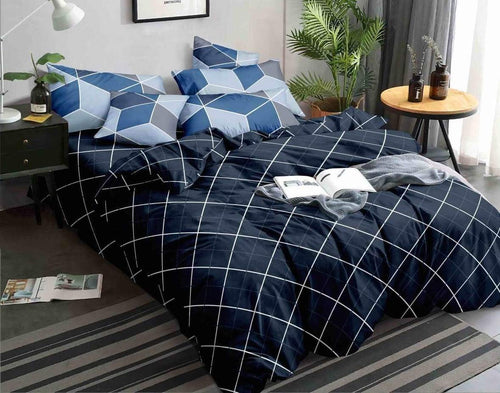 THE HOME STYLE 200TC Soft Glace Cotton King Size Duvet Cover II Razai Cover II Quilt Cover II Dohar for Double Bed with Zipper (90x100 Inch, Navy Blue Lines)