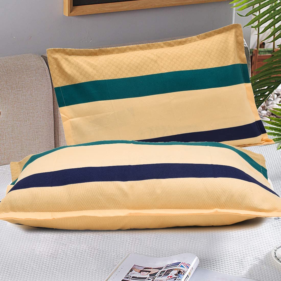 THE HOME STYLE Super Soft Glace Cotton Standard Size Printed Pillow Covers ll Pillow Cases ll Set of 4 Piece- 18" x 28" Inches (Butterscotch)
