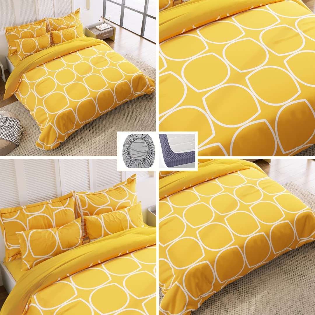 THE HOME STYLE Super Soft Glace Cotton King Size AC Comforter ll Blanket ll Duvet with 1 King Size Elastic Fitted Bedsheet 72"x78" Inch and 2 Pillow Cover II 300 TC, (4 Piece Bedding Set, Canary Yellow) (Comforter With Fitted Bedsheet)