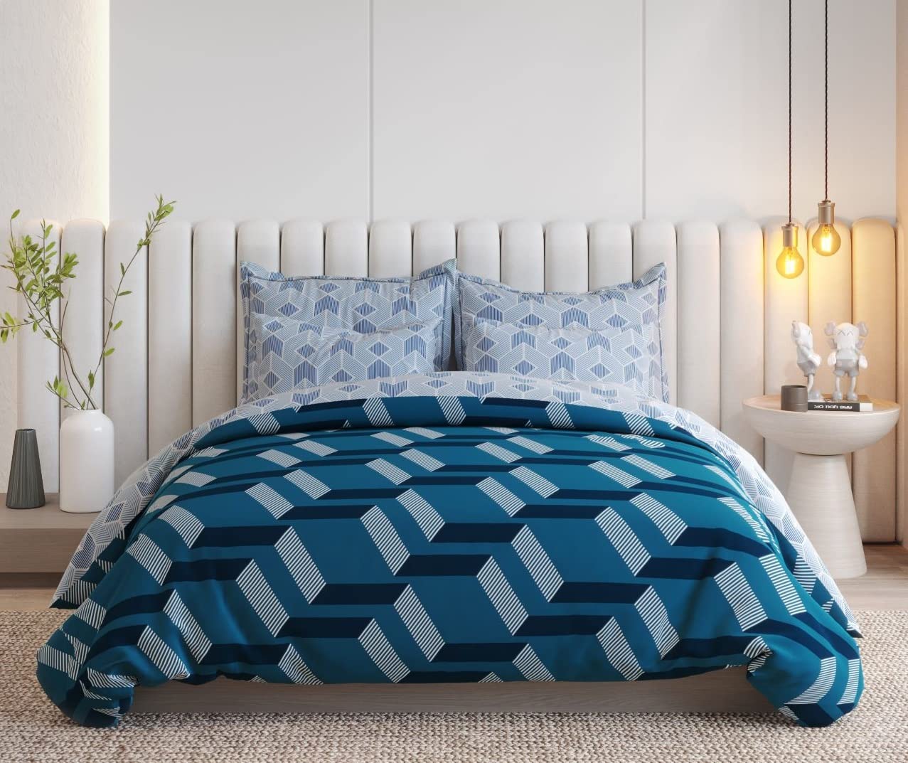 THE HOME STYLE Super Soft Glace Cotton King Size AC Comforter ll Blanket ll Duvet Double Bed with 1 Flat Bedsheet and 2 Pillow Cover II 300 TC, (4 Piece Bedding Set, Venice Blue) (Comforter Set)