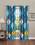THE HOME STYLE Supersoft Printed Cotton Brushed Microfiber Eyelet Door Curtains 4x7 Feet (48x84 Inches) Grommet Curtains for Living Room (French Blue) (4x7 Feet, Door Curtains) (Pack of 4)
