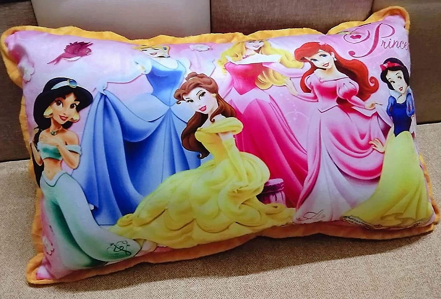 THE HOME STYLE Fiber Filled Cartoon Print Velvet Full Size Pillow for Kids - Princess; Pink; (15x26 inches)