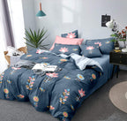 THE HOME STYLE Cotton Feel Glace Cotton All Around Elastic Fitted Printed King Size Double Bed Bedsheet with 2 Pillow Cover (72"x78", Blue Floral)