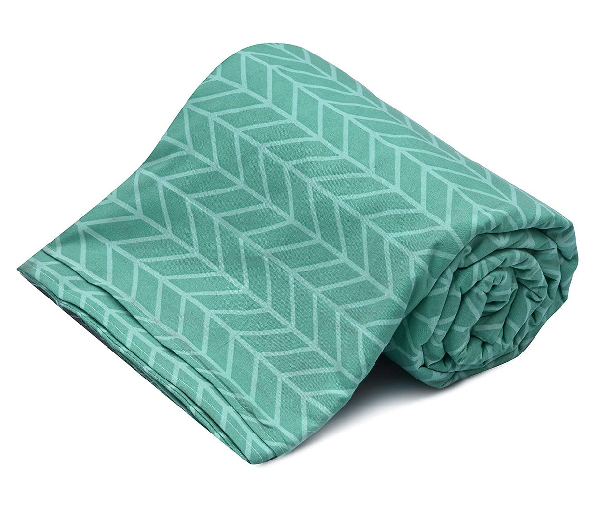 THE HOME STYLE 200TC Supersoft Glace Cotton Printed Flat King Size Double Bed Bedsheet with 2 Pillow Cover (90x100 Inch) (Green Chevron)