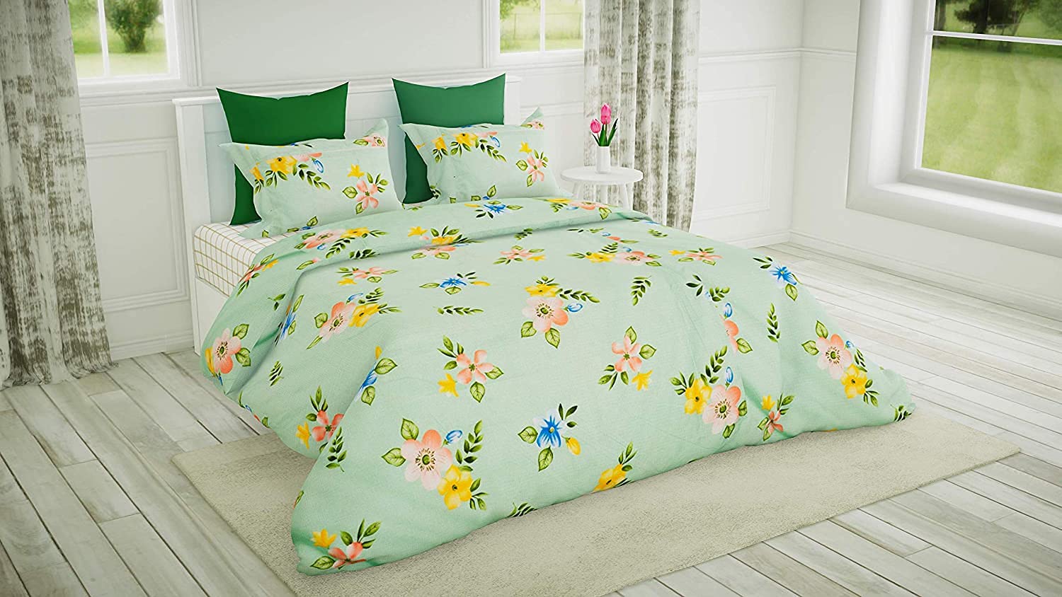 THE HOME STYLE 200TC Soft Glace Cotton King Size Duvet Cover II Razai Cover II Quilt Cover II Dohar for Double Bed with Zipper (90x100 Inch, Pista)