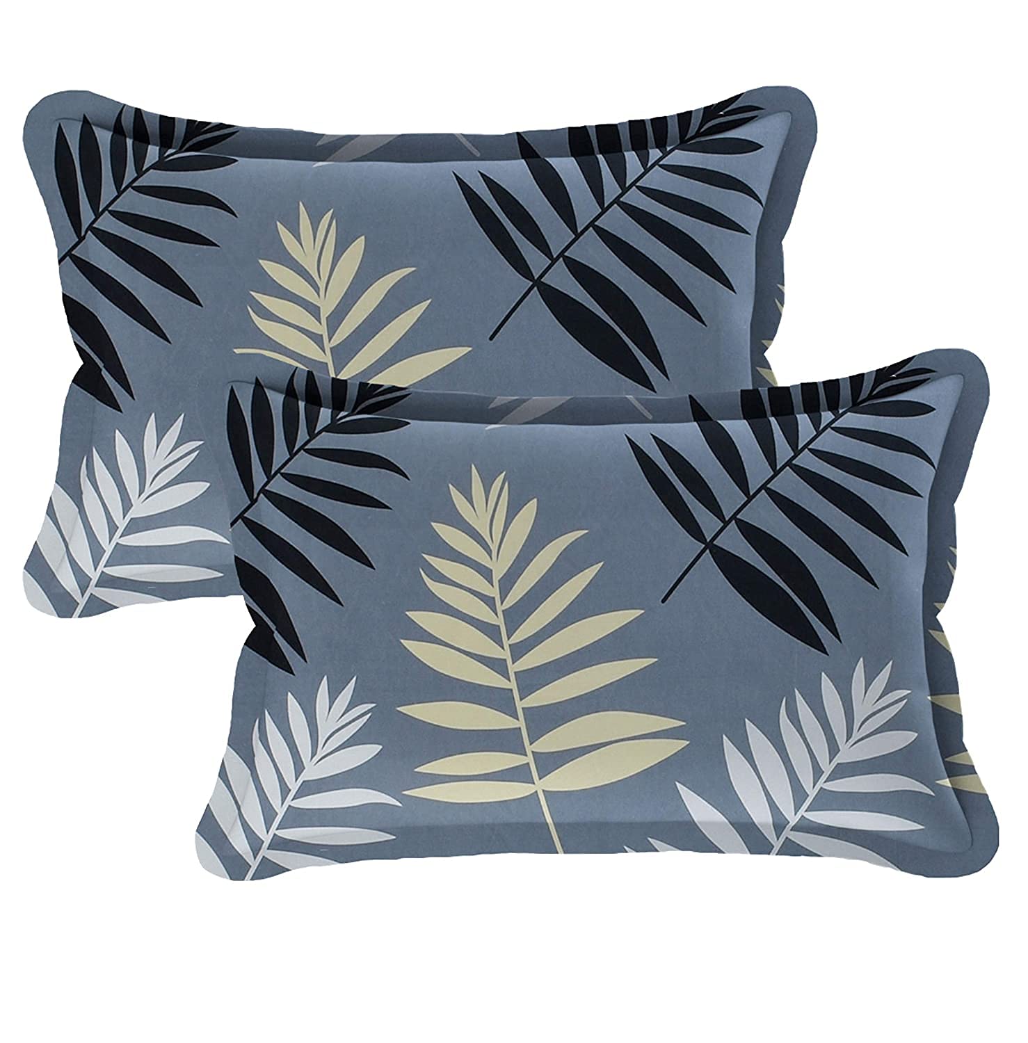 THE HOME STYLE Cotton Feel Glace Cotton King Size Printed Pillow Covers ll Set of 4pcs (18"X28" Inches, Blue & Midnight Leaf)