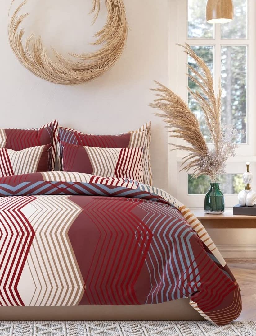 THE HOME STYLE Cotton Elastic Fitted All Around Printed King Size Double Bed Bedsheet Wih 2 Pillow Cover (72"X78", Smoky Rose), 400 TC
