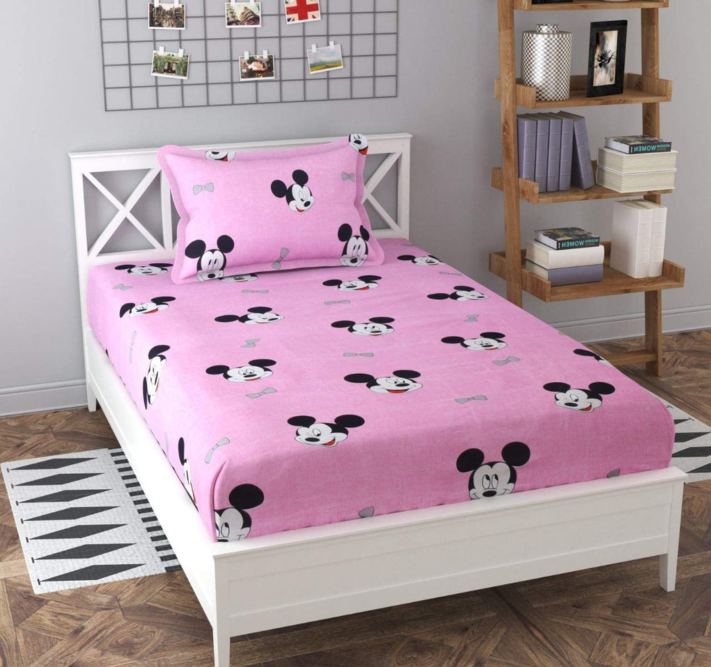 THE HOME STYLE Single Bed Cotton Feel Glace Cotton Printed 2 Single Bed Kids Bedsheets (Combo Pack of 2 Single Bedsheet with 2 Pillow Cover, Especially for Kids Room)
