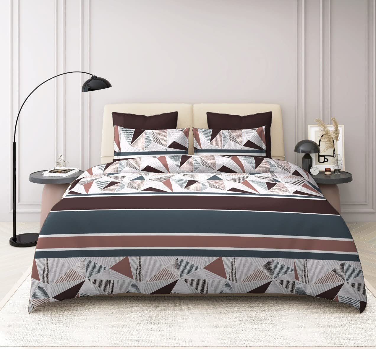 THE HOME STYLE Super Soft Glace Cotton King Size AC Comforter ll Blanket ll Duvet Double Bed with 1 Flat Bedsheet and 2 Pillow Cover II 300 TC, (4 Piece Bedding Set, Mosaic Abstract) (Comforter Set)