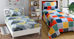 THE HOME STYLE Cotton Feel Glace Cotton Printed Single Bed Bedsheets (Combo Pack of 2 Single Bedsheet with 2 Pillow Cover)_Midnight Leaf & Vibrant Checks