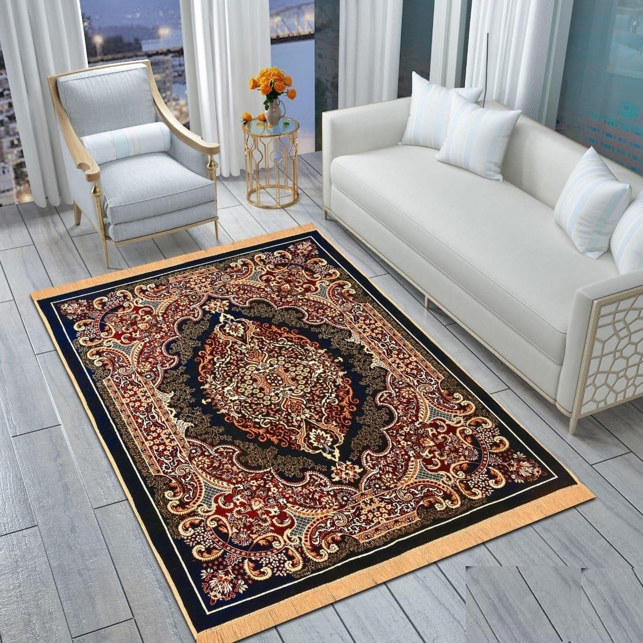 THE HOME STYLE Superfine Classic Anti Skid Persian Style Pure Velvet Carpet | 5 Feet x 7 Feet | for Bedroom l Hall l Living Room