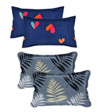 THE HOME STYLE Cotton Feel Glace Cotton King Size Printed Pillow Covers ll Set of 4pcs (18"X28" Inches, Dark Blue & Midnight Leaf)