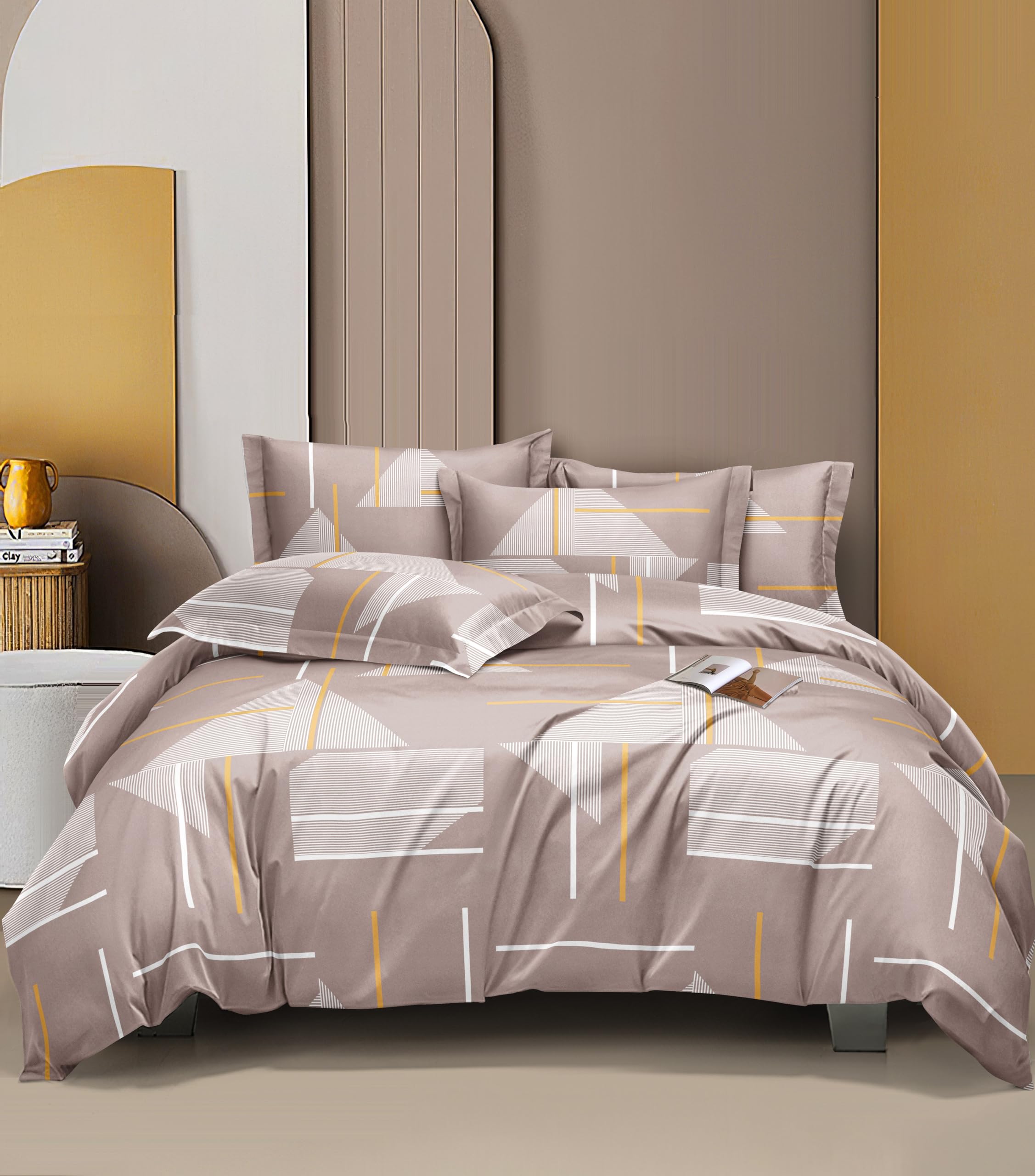 THE HOME STYLE Cotton Feel Glace Cotton Elastic Fitted Printed King Size Double Bed Bedsheet with 2 Pillow Cover