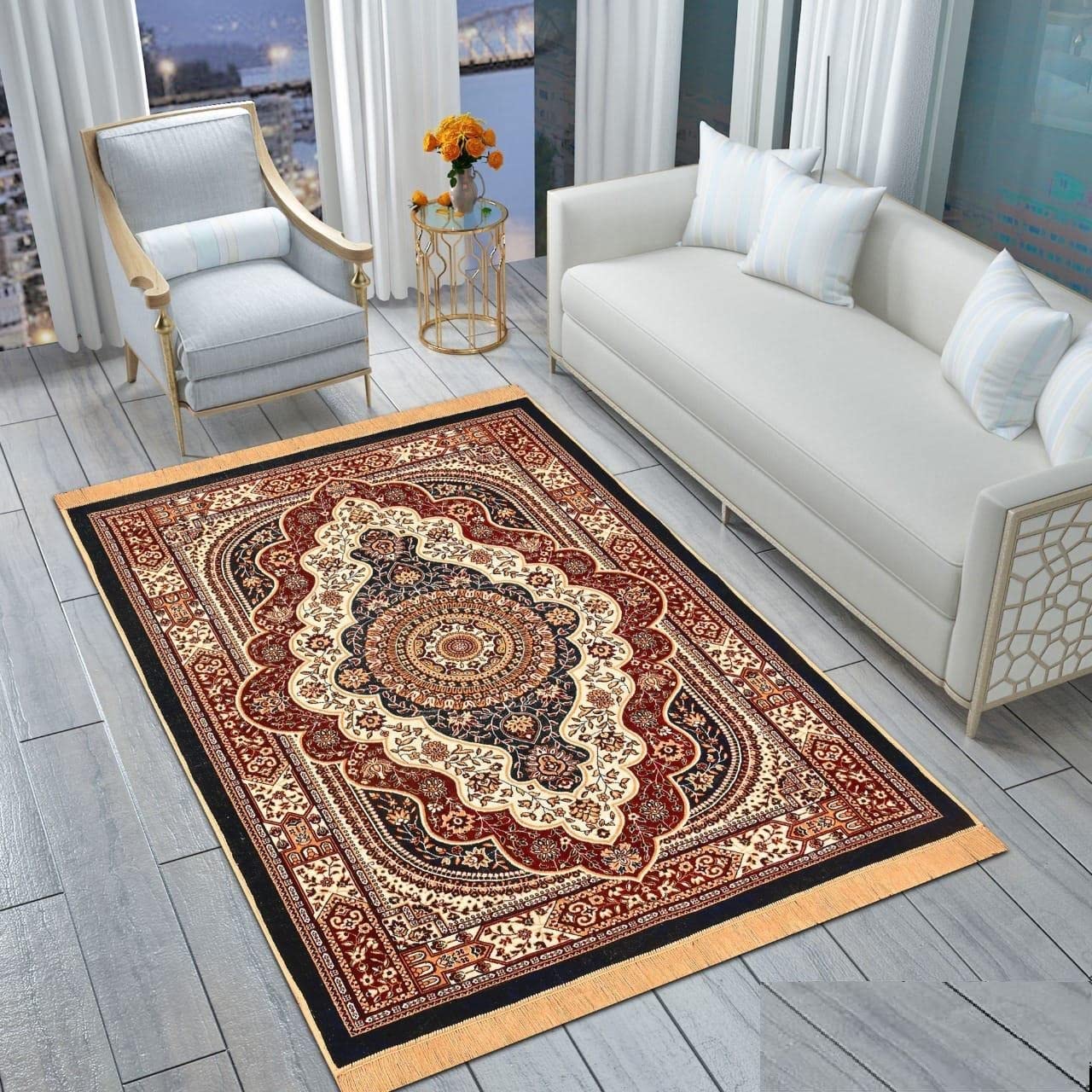 THE HOME STYLE Superfine Classic Anti Skid Persian Style Pure Velvet Carpet | 5 Feet x 7 Feet | for Bedroom l Hall l Living Room