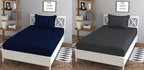 THE HOME STYLE Cotton Feel Glace Cotton Plain Satin Stripes Combo Pack of 2 Plain Single Bed Bedsheet with 2 Pillow Cover