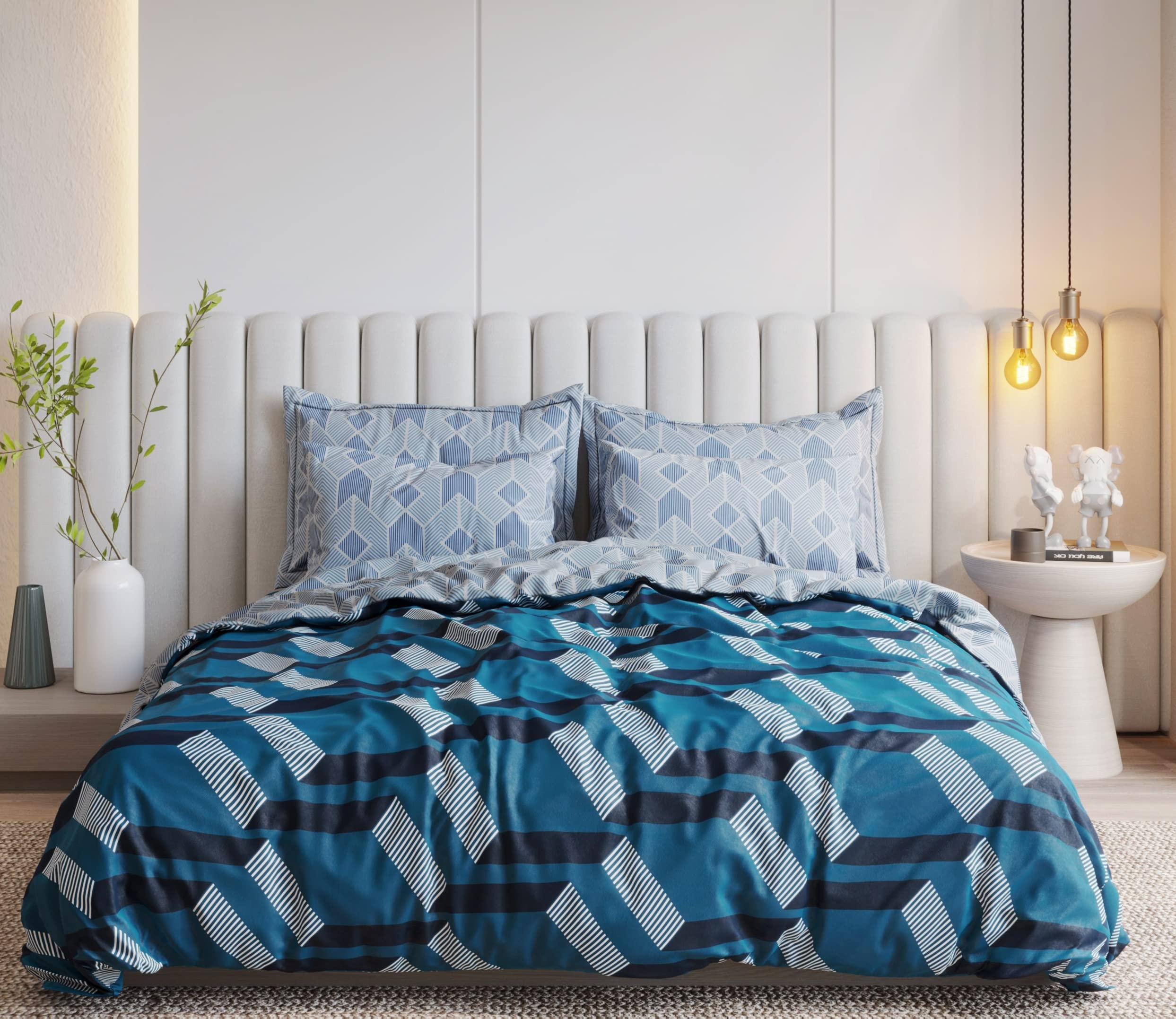 THE HOME STYLE Super Soft Glace Cotton King Size AC Comforter ll Blanket ll Duvet Double Bed with 1 Flat Bedsheet and 2 Pillow Cover II 300 TC, (4 Piece Bedding Set, Venice Blue) (Comforter Set)
