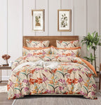 THE HOME STYLE Super Soft Glace Cotton King Size AC Comforter ll Blanket ll Duvet for Double Bed with 1 Flat Bedsheet and 2 Pillow Cover ll 4PC Bedding Set (Design 31) (Neutral Floral Land) (Comforter Set)