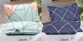 THE HOME STYLE Cotton Feel Glace Cotton King Size Printed Pillow Covers ll Set of 4pcs (18"X28" Inches, Pastel Green & Navy Blue Lines)