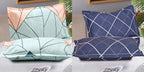 THE HOME STYLE Cotton Feel Glace Cotton King Size Printed Pillow Covers ll Set of 4pcs (18"X28" Inches, Pastel Green & Navy Blue Lines)