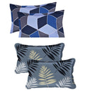 THE HOME STYLE Cotton Feel Glace Cotton King Size Printed Pillow Covers ll Set of 4pcs (18"X28" Inches, Blue & Midnight Leaf)