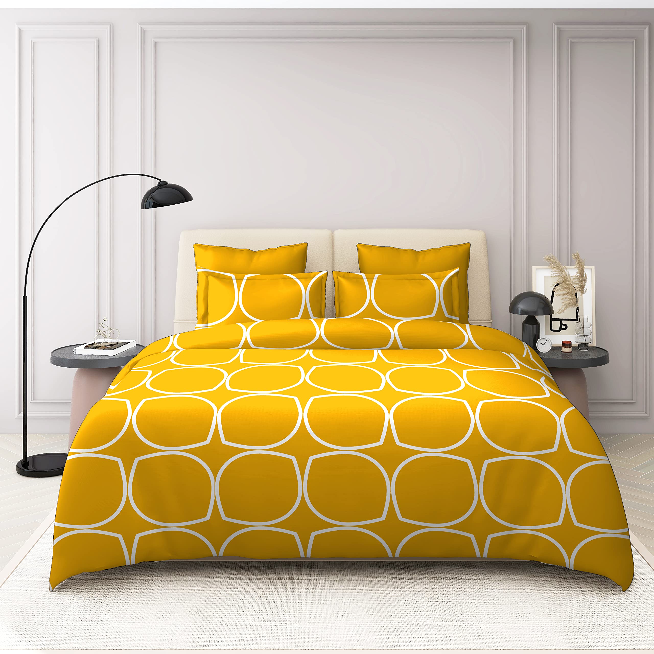 THE HOME STYLE Super Soft Glace Cotton King Size AC Comforter ll Blanket ll Duvet Double Bed with 1 Flat Bedsheet and 2 Pillow Cover II 300 TC, (4 Piece Bedding Set, Canary Yellow) (Comforter Set)